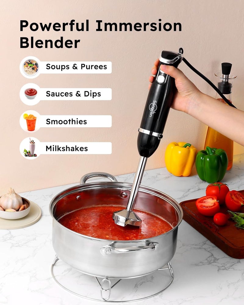 sangcon Immersion Blender Handheld, 3-in-1 Hand Blender Electric, 400W Handheld Licuadora de mano, Stainless Steel Blade Stick Mixer with Whisk, Milk Frother Attachments - Black - Image 3